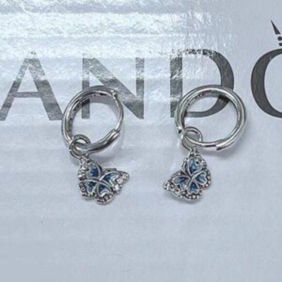 Silver and Blue Butterfly Earrings - Picture 4 of 4